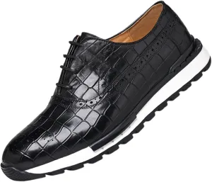 Santimon Men's Casual Sneakers - Genuine Leather Oxfords Shoes for Business & Walking | Breathable Comfortable Lightweight Fashion Sneakers for Men