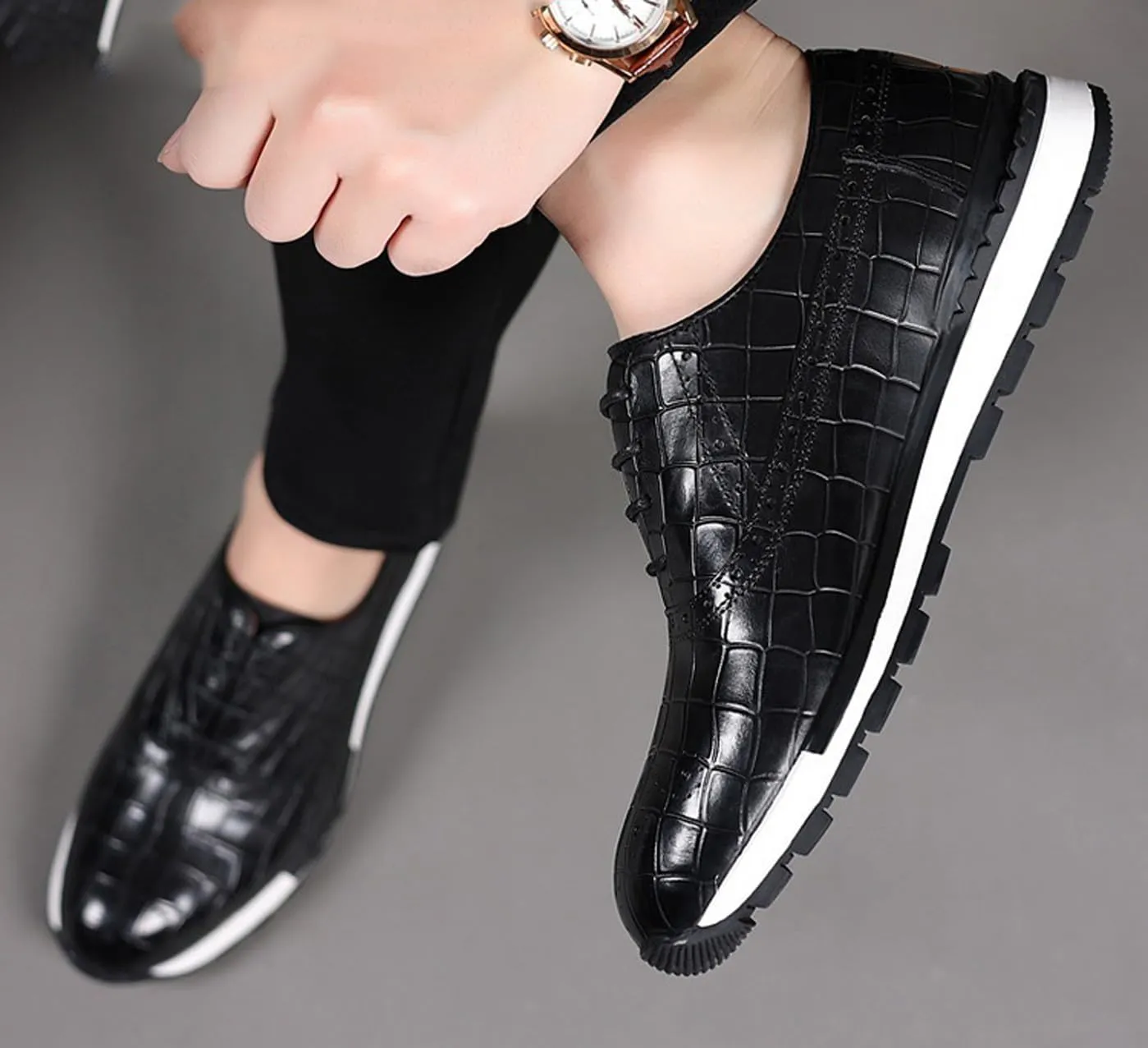 Santimon Men's Casual Sneakers - Genuine Leather Oxfords Shoes for Business & Walking | Breathable Comfortable Lightweight Fashion Sneakers for Men