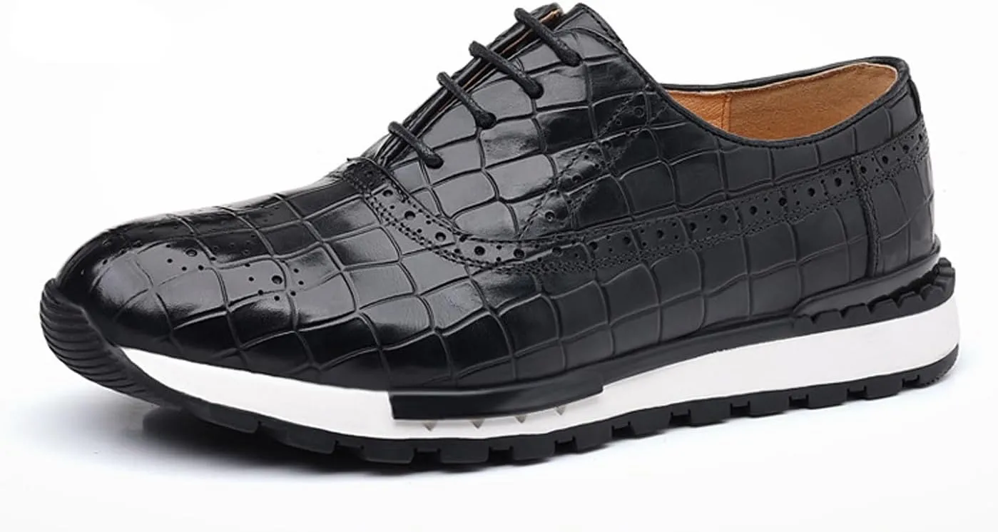 Santimon Men's Casual Sneakers - Genuine Leather Oxfords Shoes for Business & Walking | Breathable Comfortable Lightweight Fashion Sneakers for Men