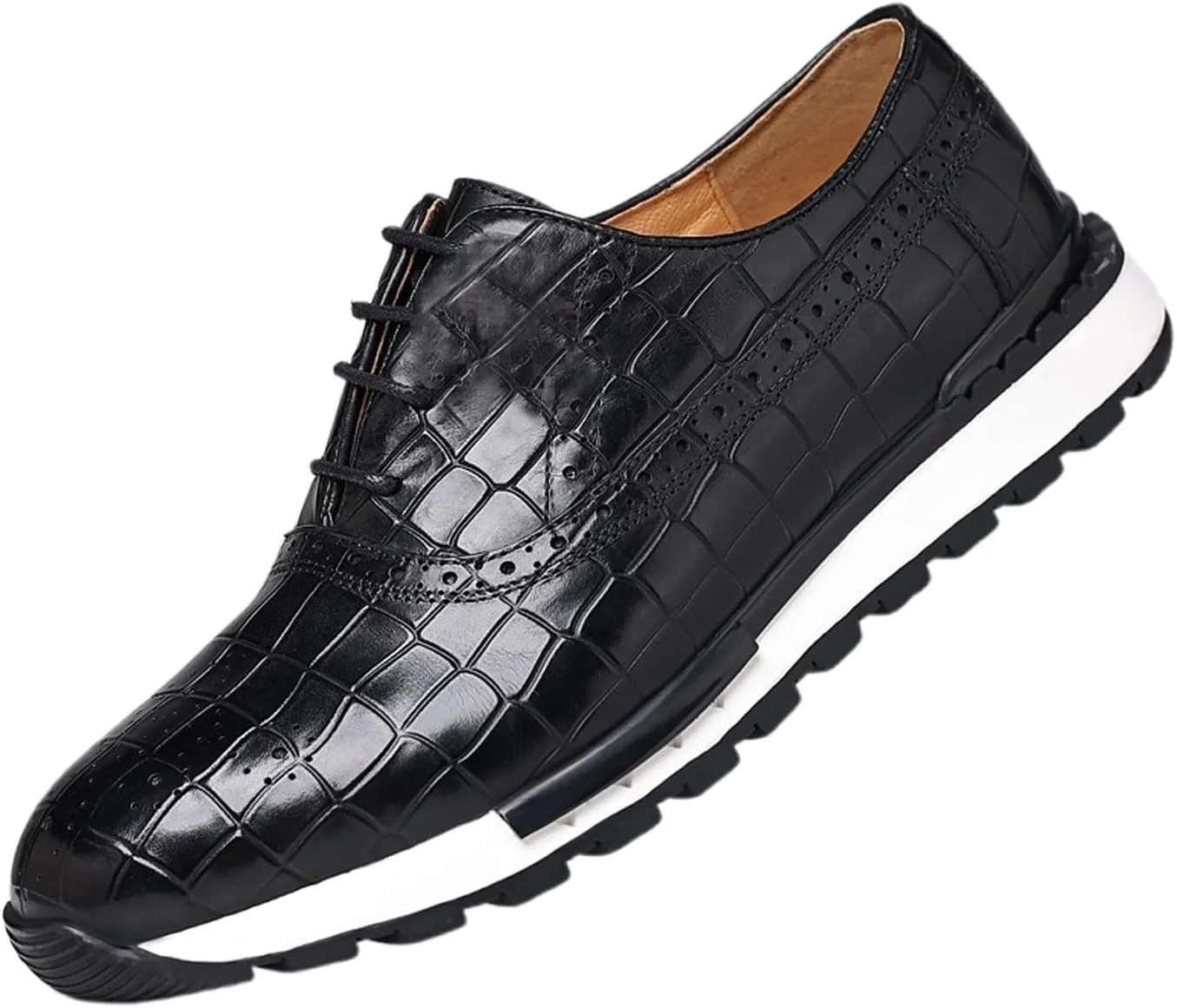 Santimon Men's Casual Sneakers - Genuine Leather Oxfords Shoes for Business & Walking | Breathable Comfortable Lightweight Fashion Sneakers for Men