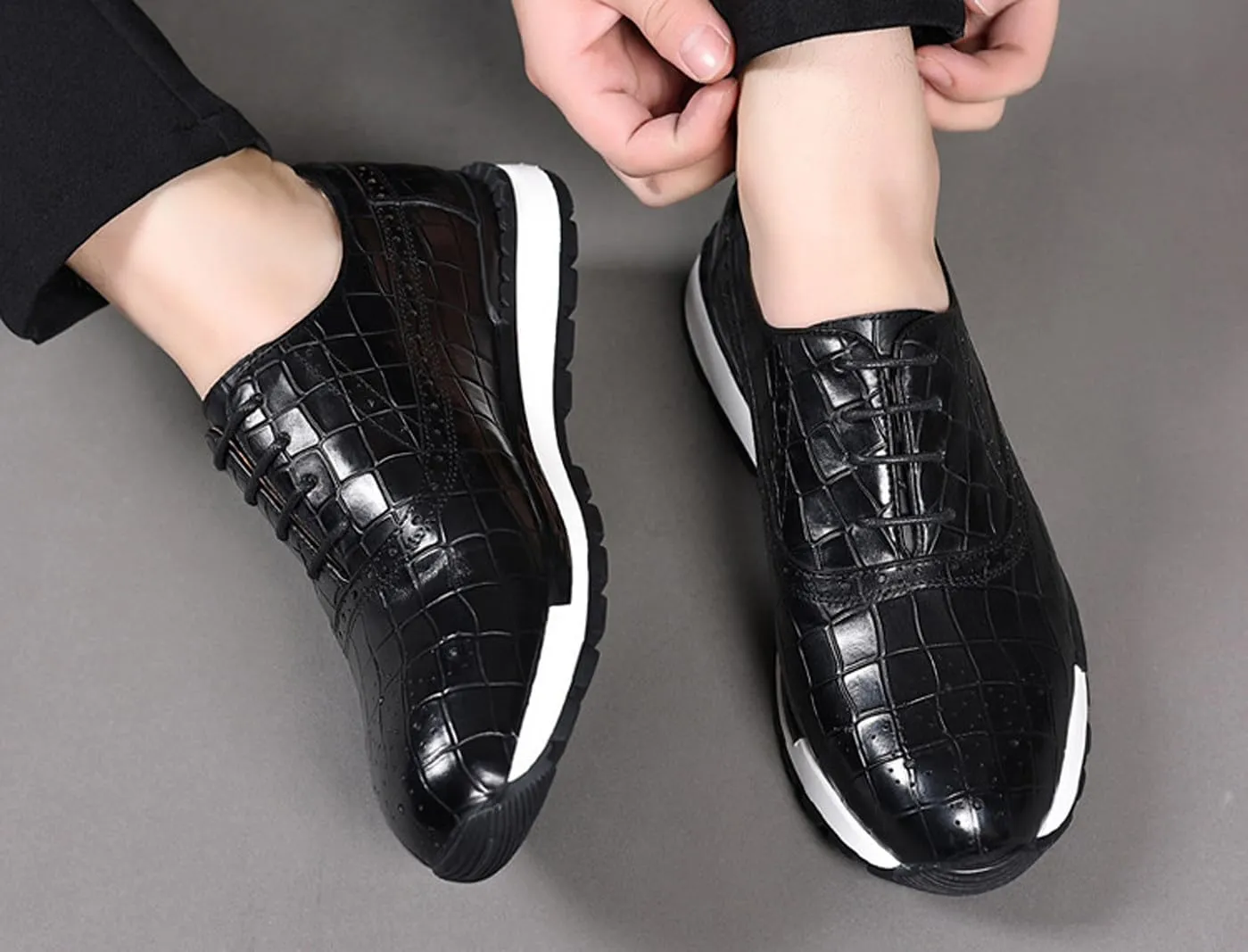 Santimon Men's Casual Sneakers - Genuine Leather Oxfords Shoes for Business & Walking | Breathable Comfortable Lightweight Fashion Sneakers for Men