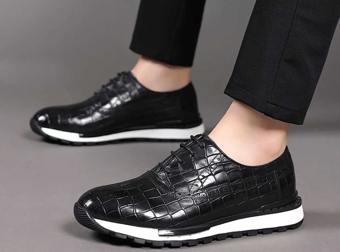 Santimon Men's Casual Sneakers - Genuine Leather Oxfords Shoes for Business & Walking | Breathable Comfortable Lightweight Fashion Sneakers for Men