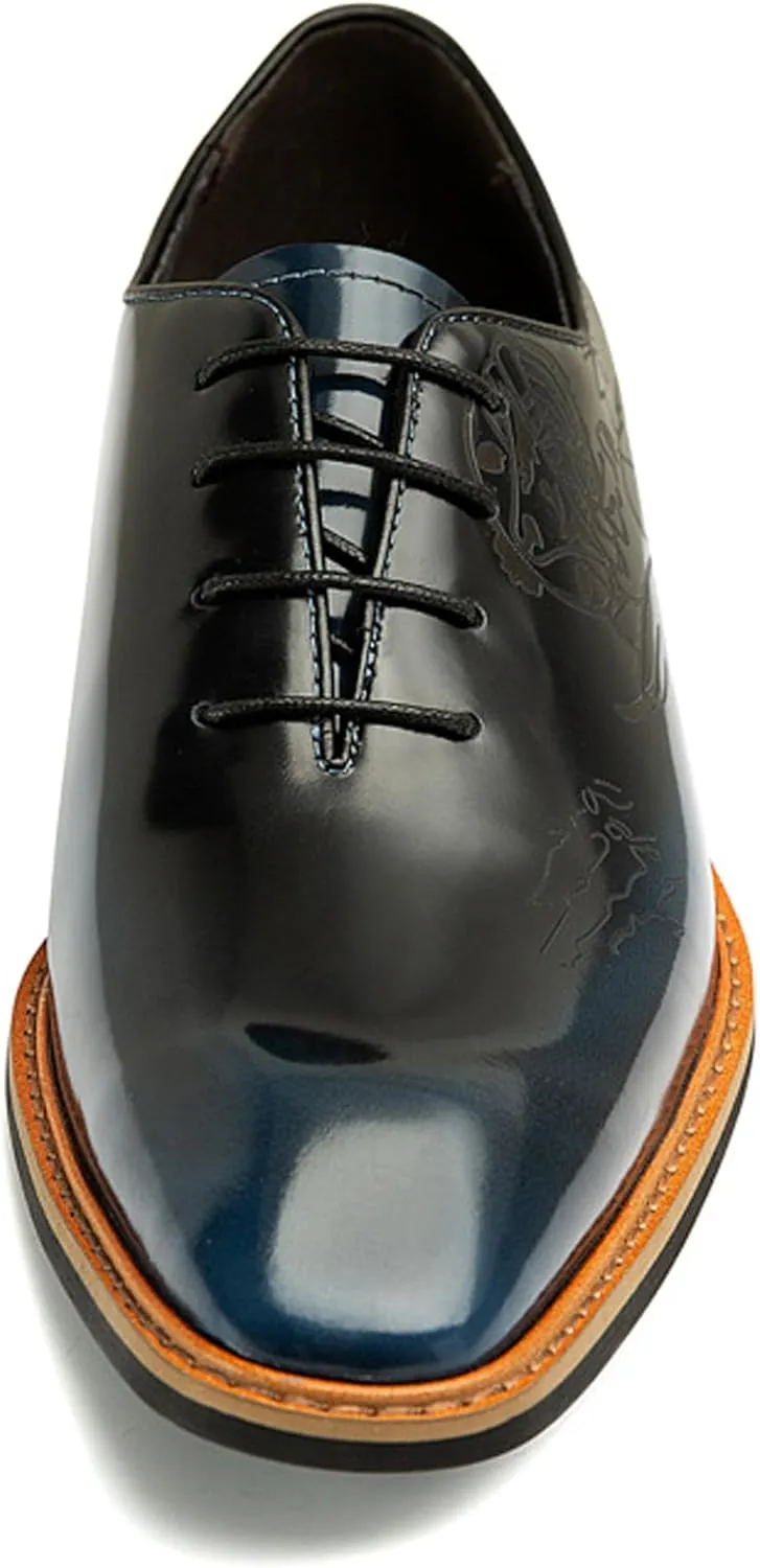 Santimon Men's Genuine Leather Oxford Dress Shoes | Handcrafted Brogue Derby for Business Casual/Wedding/Tuxedo | Formal Shoes with Engraved Detail