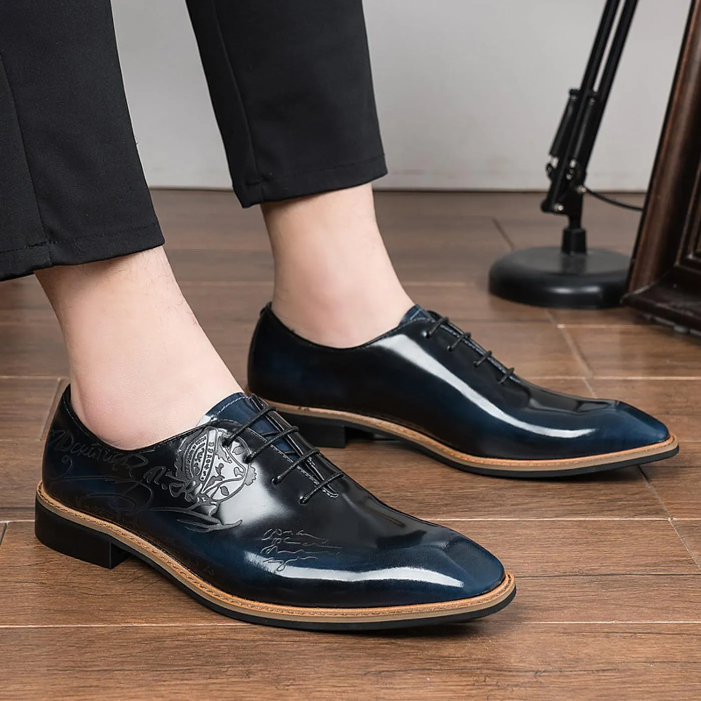 Santimon Men's Genuine Leather Oxford Dress Shoes | Handcrafted Brogue Derby for Business Casual/Wedding/Tuxedo | Formal Shoes with Engraved Detail