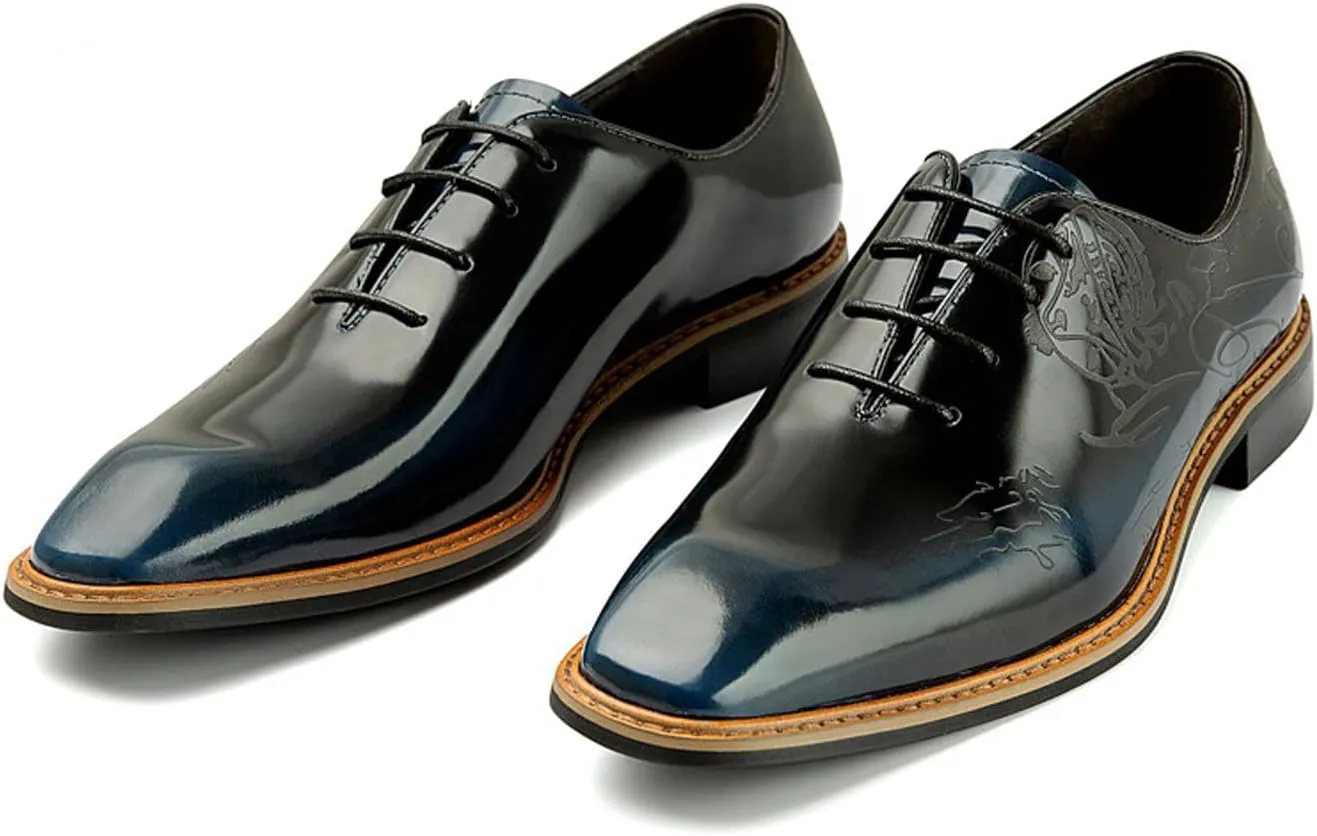 Santimon Men's Genuine Leather Oxford Dress Shoes | Handcrafted Brogue Derby for Business Casual/Wedding/Tuxedo | Formal Shoes with Engraved Detail