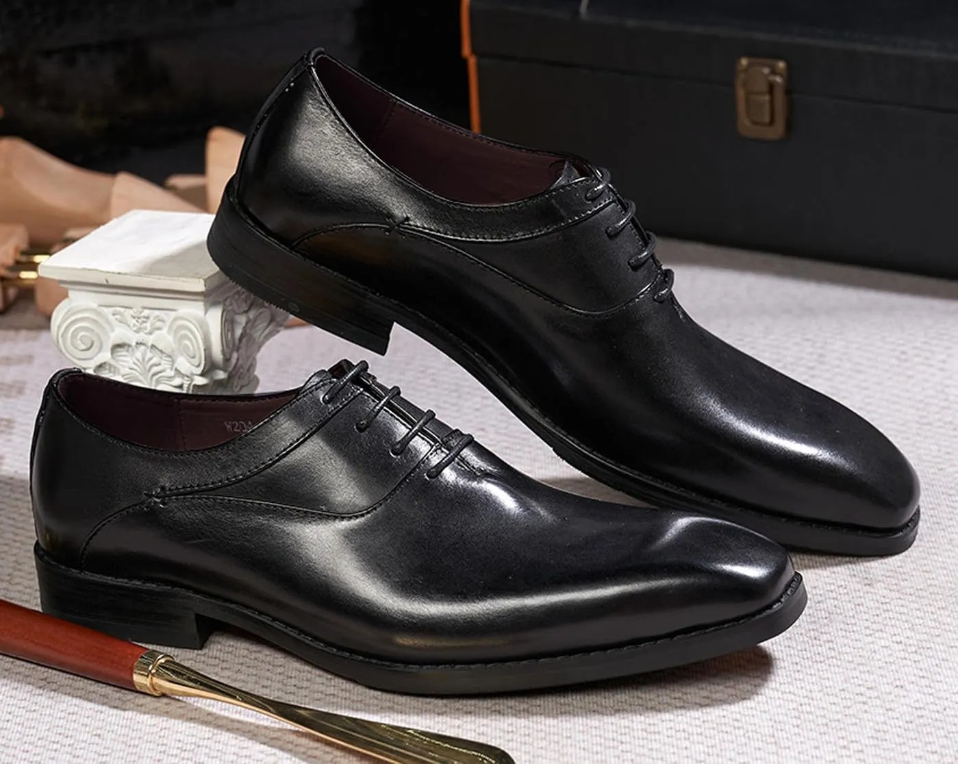 Santimon Mens Modern Essentials Cap Oxfords Formal Dress Suit Shoes Men's Fashion Genunie Leather Derby Prom Wedding Business Causal Tuxedo Shoes for Men