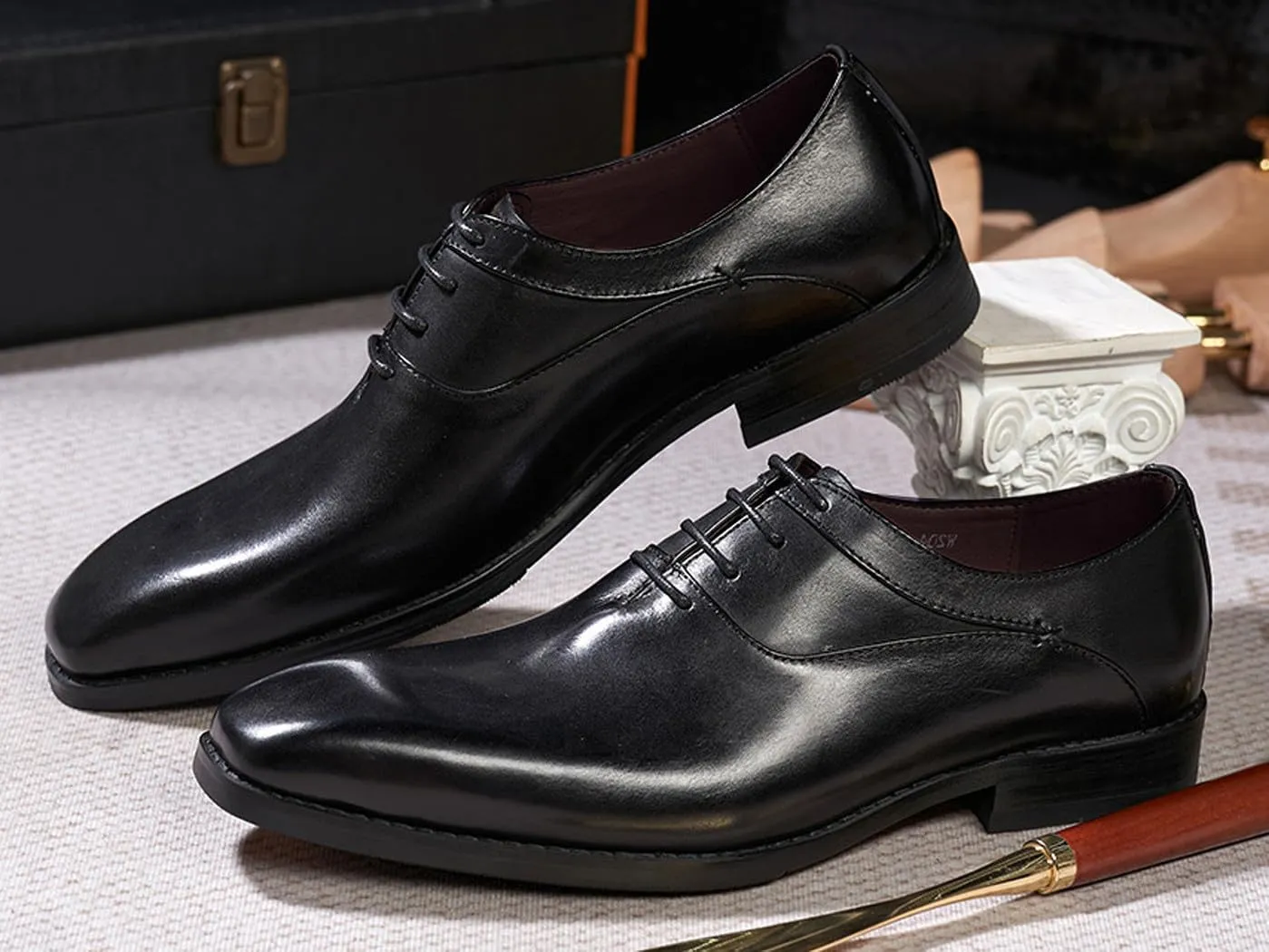 Santimon Mens Modern Essentials Cap Oxfords Formal Dress Suit Shoes Men's Fashion Genunie Leather Derby Prom Wedding Business Causal Tuxedo Shoes for Men