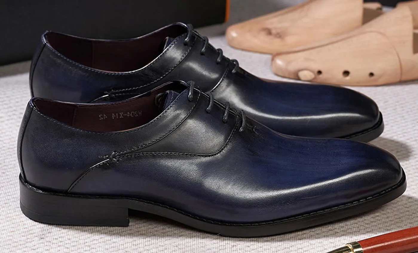 Santimon Mens Modern Essentials Cap Oxfords Formal Dress Suit Shoes Men's Fashion Genunie Leather Derby Prom Wedding Business Causal Tuxedo Shoes for Men