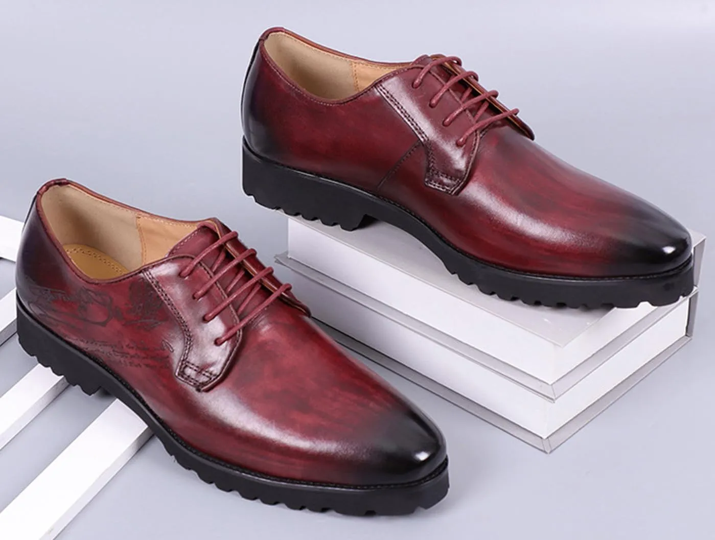 Santimon Men’s Oxford Formal Dress Shoes – Genuine Premium Leather, Handmade Wingtips Brogues, Derby-Style Comfortable Suit Shoes for Weddings, Business & Special Occasions