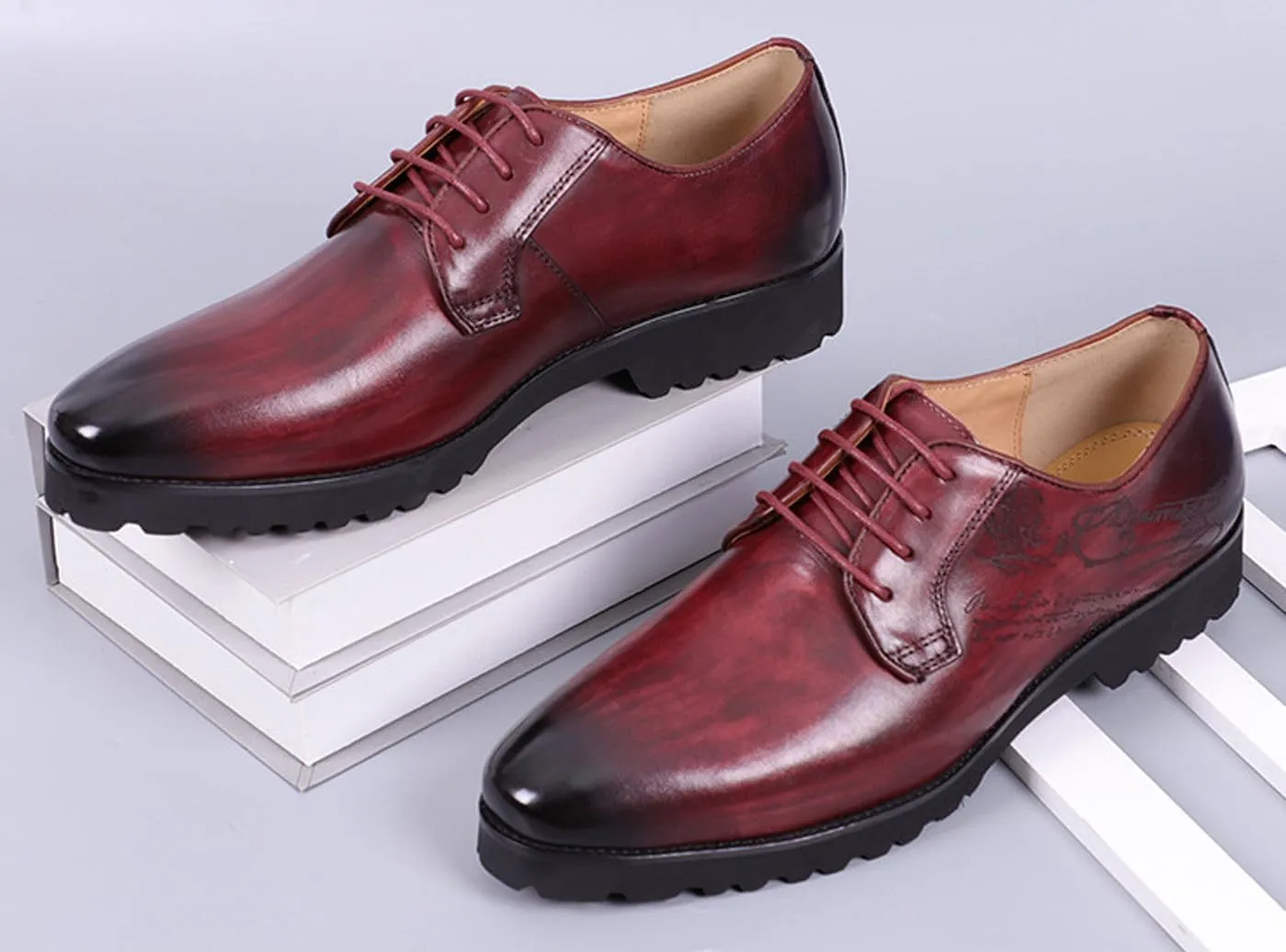 Santimon Men’s Oxford Formal Dress Shoes – Genuine Premium Leather, Handmade Wingtips Brogues, Derby-Style Comfortable Suit Shoes for Weddings, Business & Special Occasions