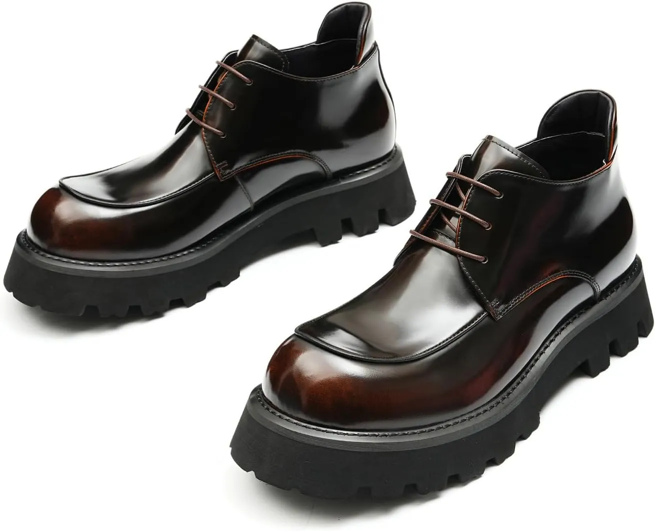 Santimon Mens Oxfords Boots Formal Dress Ankle Low Top Boots Fashion Patent Leather Thick-Soled Chelsea Boots Prom Wedding Tuxedo Business Causal Lightweight Chukka Boots for Men