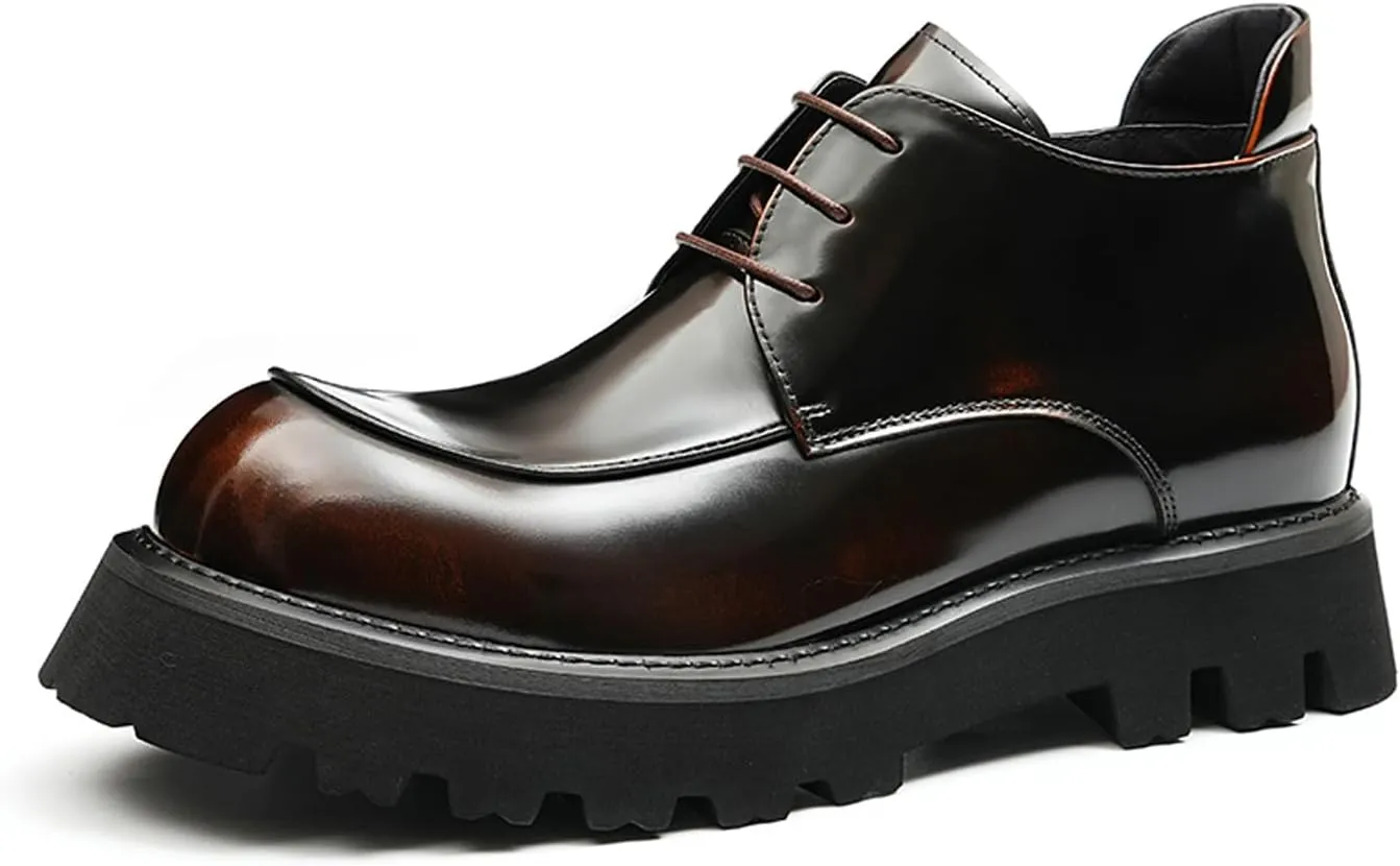 Santimon Mens Oxfords Boots Formal Dress Ankle Low Top Boots Fashion Patent Leather Thick-Soled Chelsea Boots Prom Wedding Tuxedo Business Causal Lightweight Chukka Boots for Men