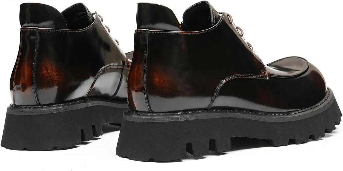 Santimon Mens Oxfords Boots Formal Dress Ankle Low Top Boots Fashion Patent Leather Thick-Soled Chelsea Boots Prom Wedding Tuxedo Business Causal Lightweight Chukka Boots for Men