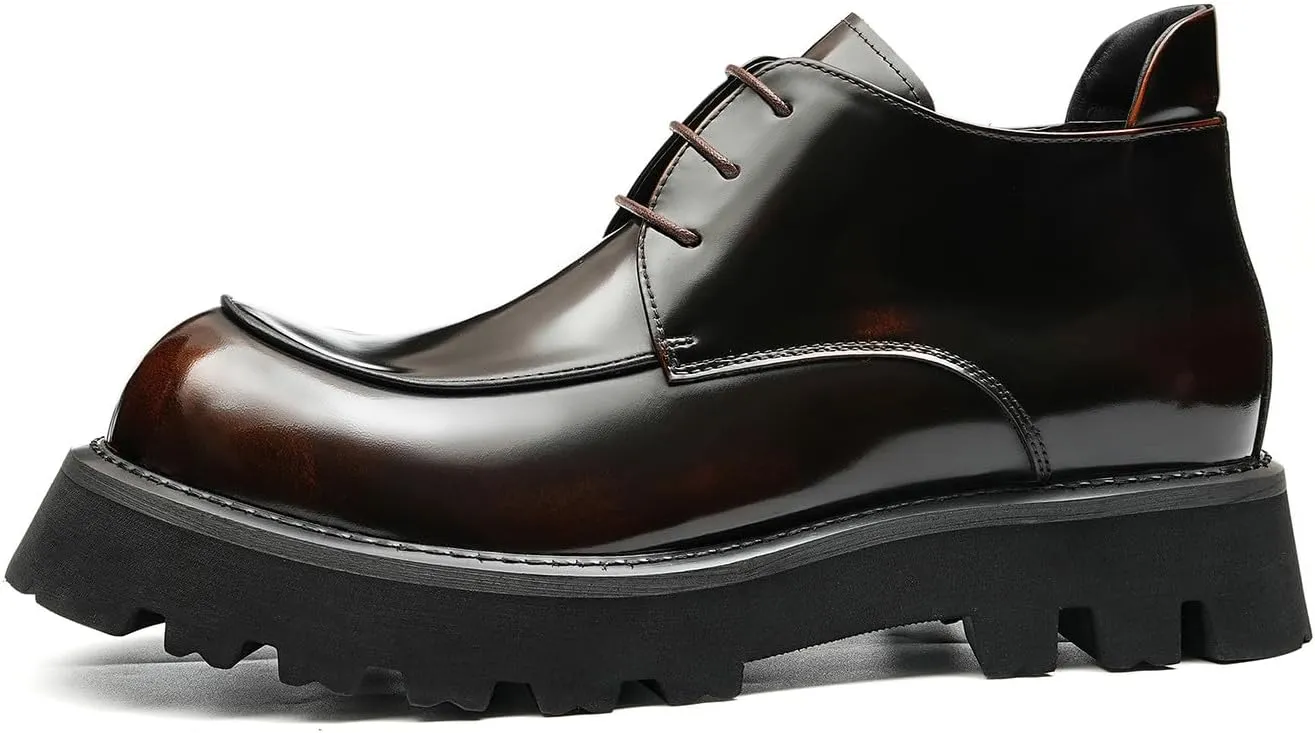 Santimon Mens Oxfords Boots Formal Dress Ankle Low Top Boots Fashion Patent Leather Thick-Soled Chelsea Boots Prom Wedding Tuxedo Business Causal Lightweight Chukka Boots for Men