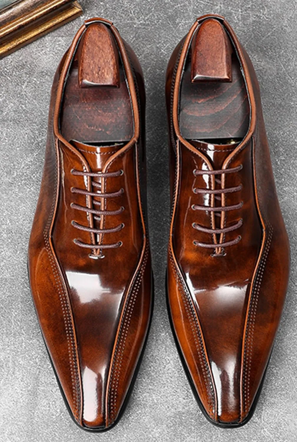 Santimon Mens Oxfords Dress Formal Shoes - Genunie Leather Pointed Toe Fashion Tuxedo Business Casual Derby - Modern Prom Wedding Suit Shoes