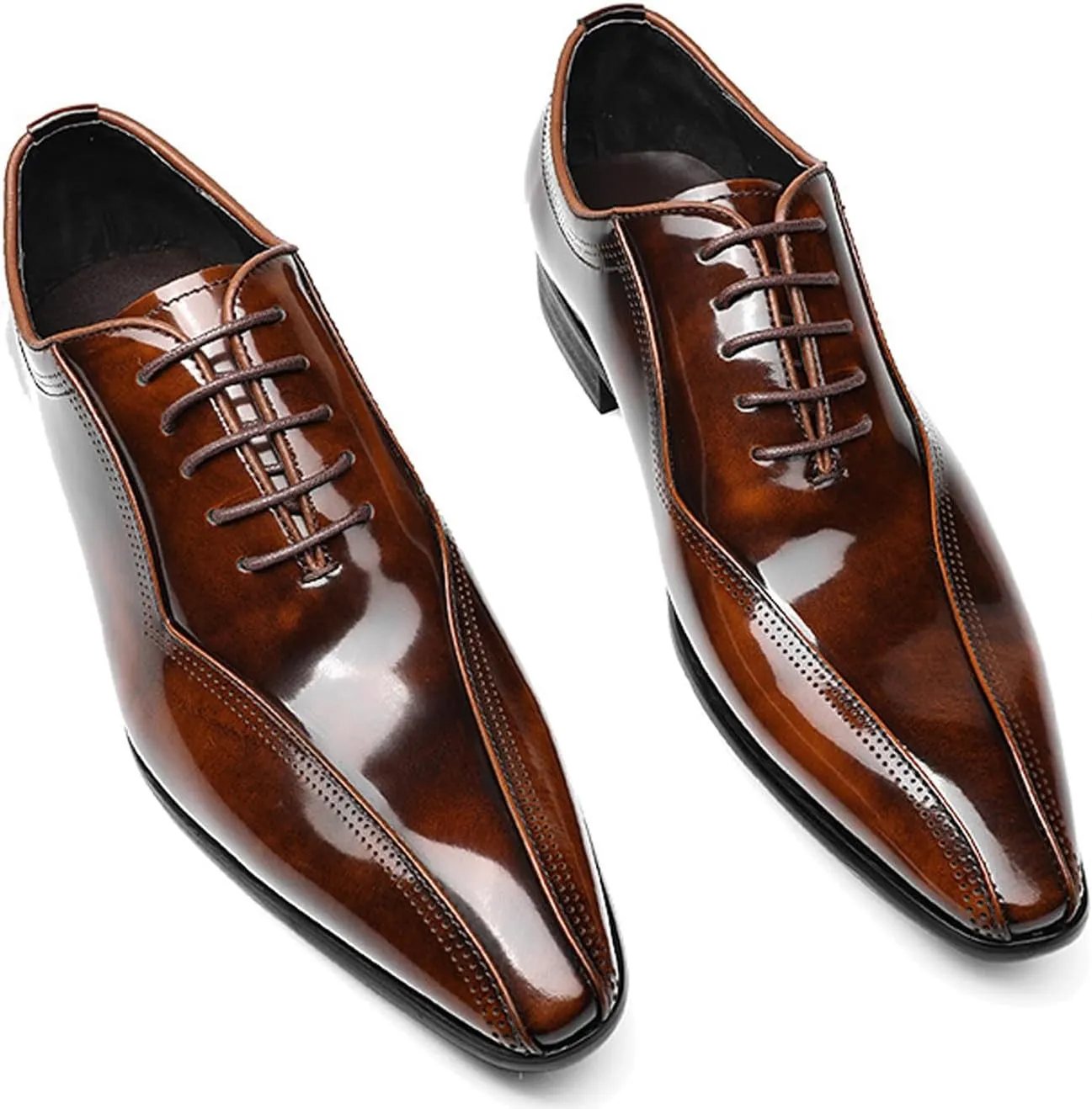 Santimon Mens Oxfords Dress Formal Shoes - Genunie Leather Pointed Toe Fashion Tuxedo Business Casual Derby - Modern Prom Wedding Suit Shoes
