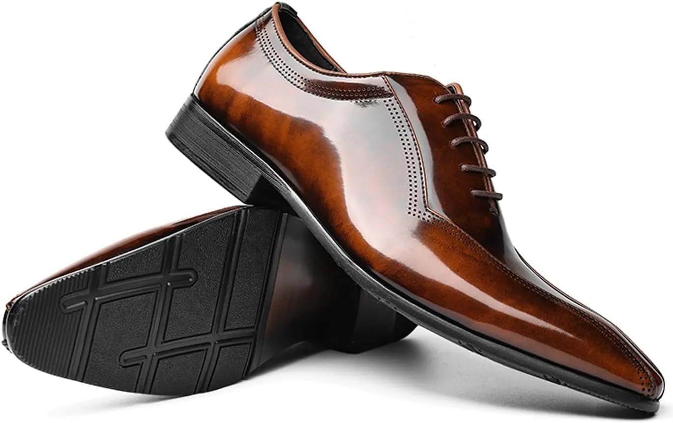 Santimon Mens Oxfords Dress Formal Shoes - Genunie Leather Pointed Toe Fashion Tuxedo Business Casual Derby - Modern Prom Wedding Suit Shoes