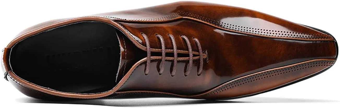 Santimon Mens Oxfords Dress Formal Shoes - Genunie Leather Pointed Toe Fashion Tuxedo Business Casual Derby - Modern Prom Wedding Suit Shoes