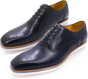 Santimon Men's Oxfords Formal Dress Genunie Leather Wingtips Brogues Suit Shoes Men's Fashion Prom Wedding Business Causal Flat Derby Comfortable Tuxedo Shoes for Men