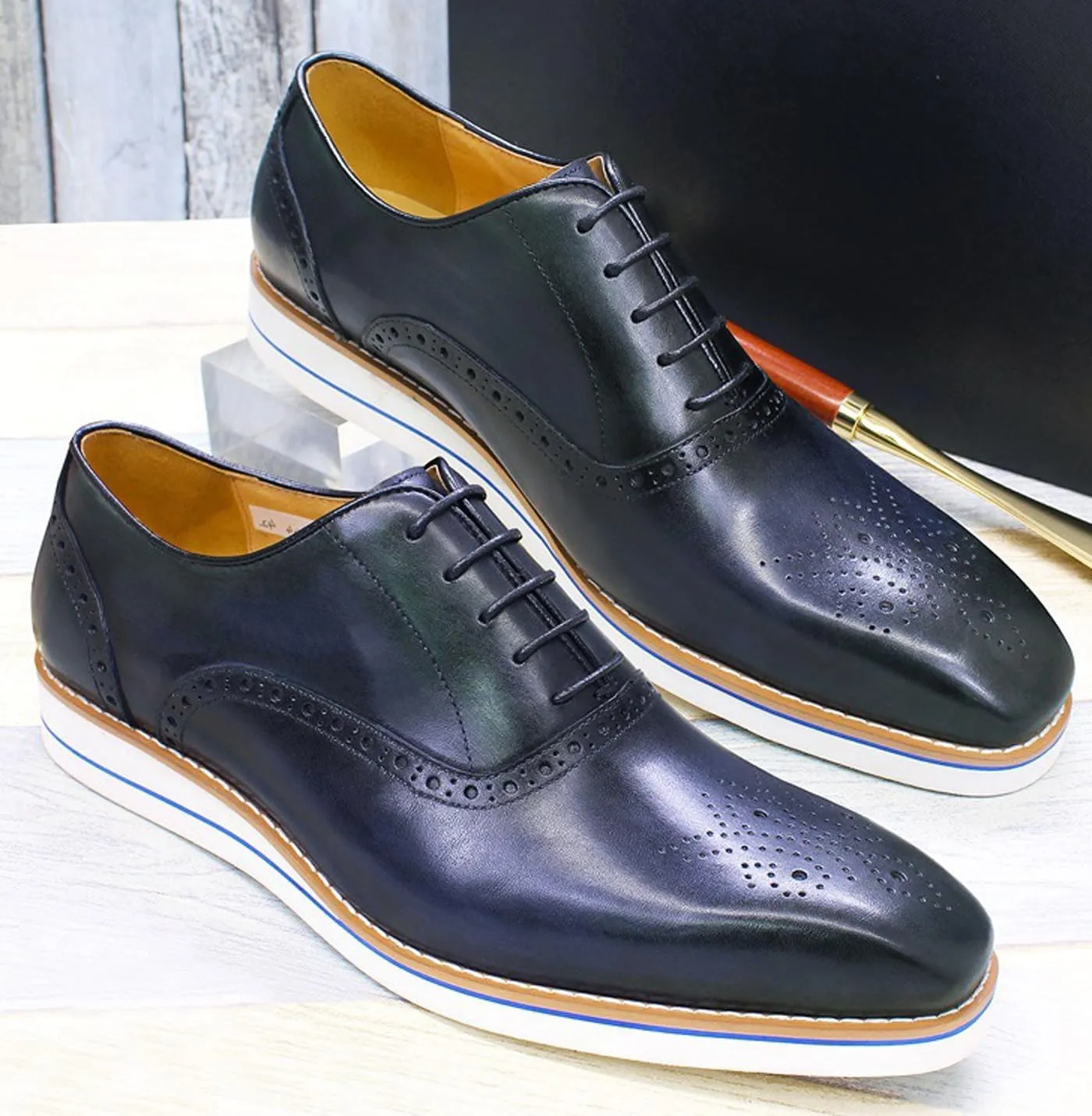 Santimon Men's Oxfords Formal Dress Genunie Leather Wingtips Brogues Suit Shoes Men's Fashion Prom Wedding Business Causal Flat Derby Comfortable Tuxedo Shoes for Men
