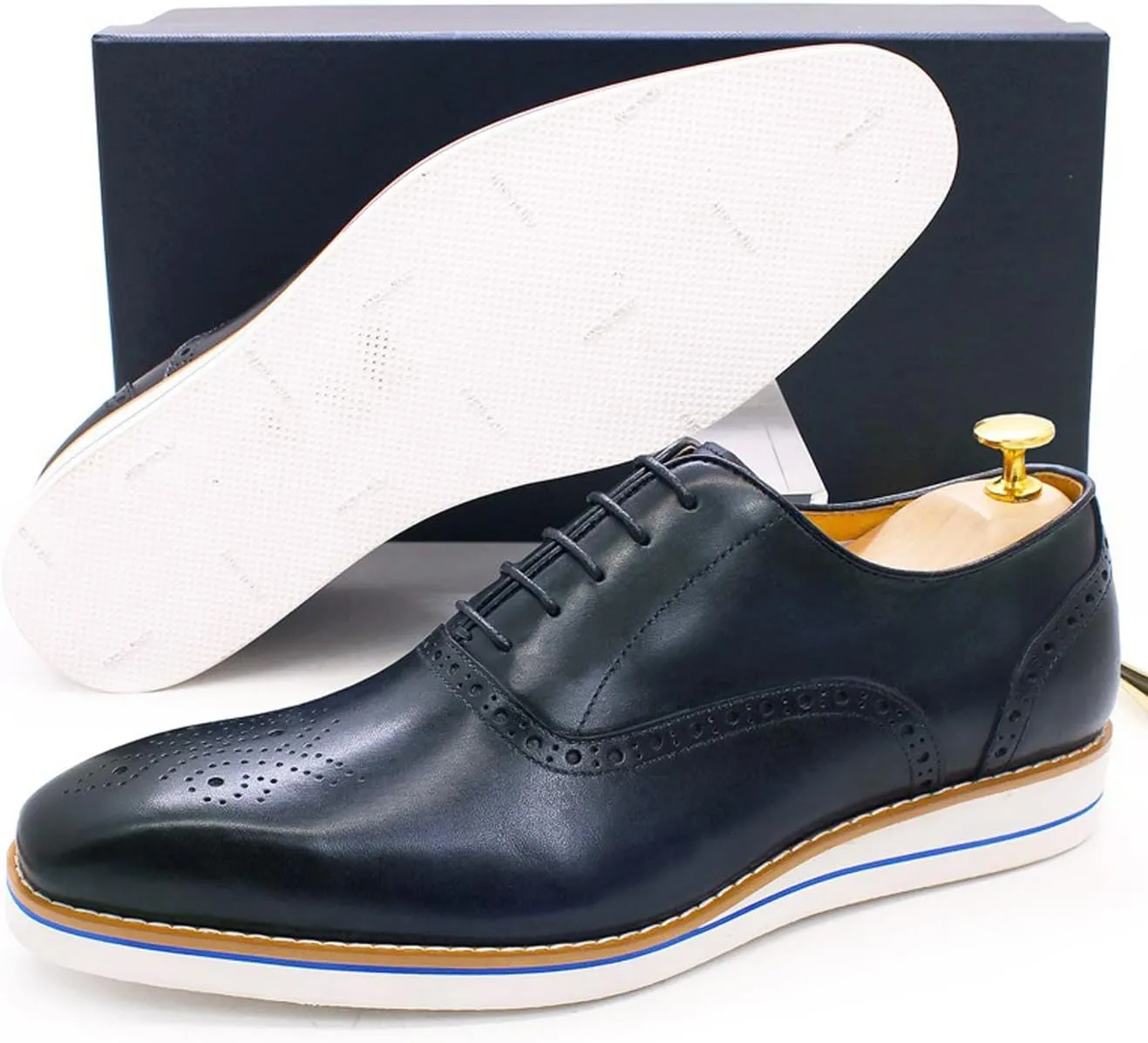 Santimon Men's Oxfords Formal Dress Genunie Leather Wingtips Brogues Suit Shoes Men's Fashion Prom Wedding Business Causal Flat Derby Comfortable Tuxedo Shoes for Men