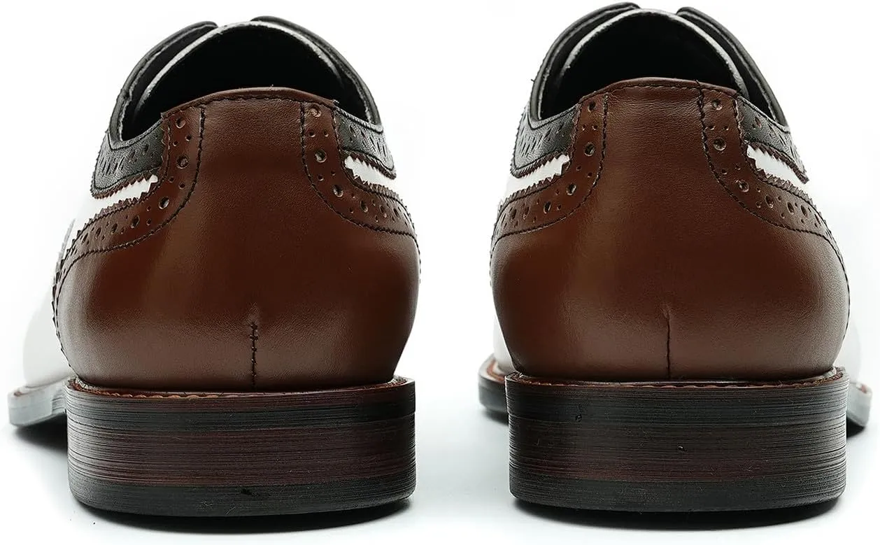 Santimon Men's Oxfords Formal Dress Leather Wingtip Brogues Derby Fashion Business Wedding Tuxedo Casual Walking Two Tone Oxford Prom Shoes for Men