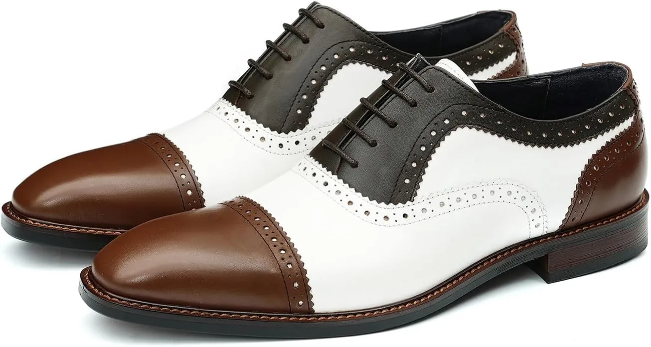 Santimon Men's Oxfords Formal Dress Leather Wingtip Brogues Derby Fashion Business Wedding Tuxedo Casual Walking Two Tone Oxford Prom Shoes for Men
