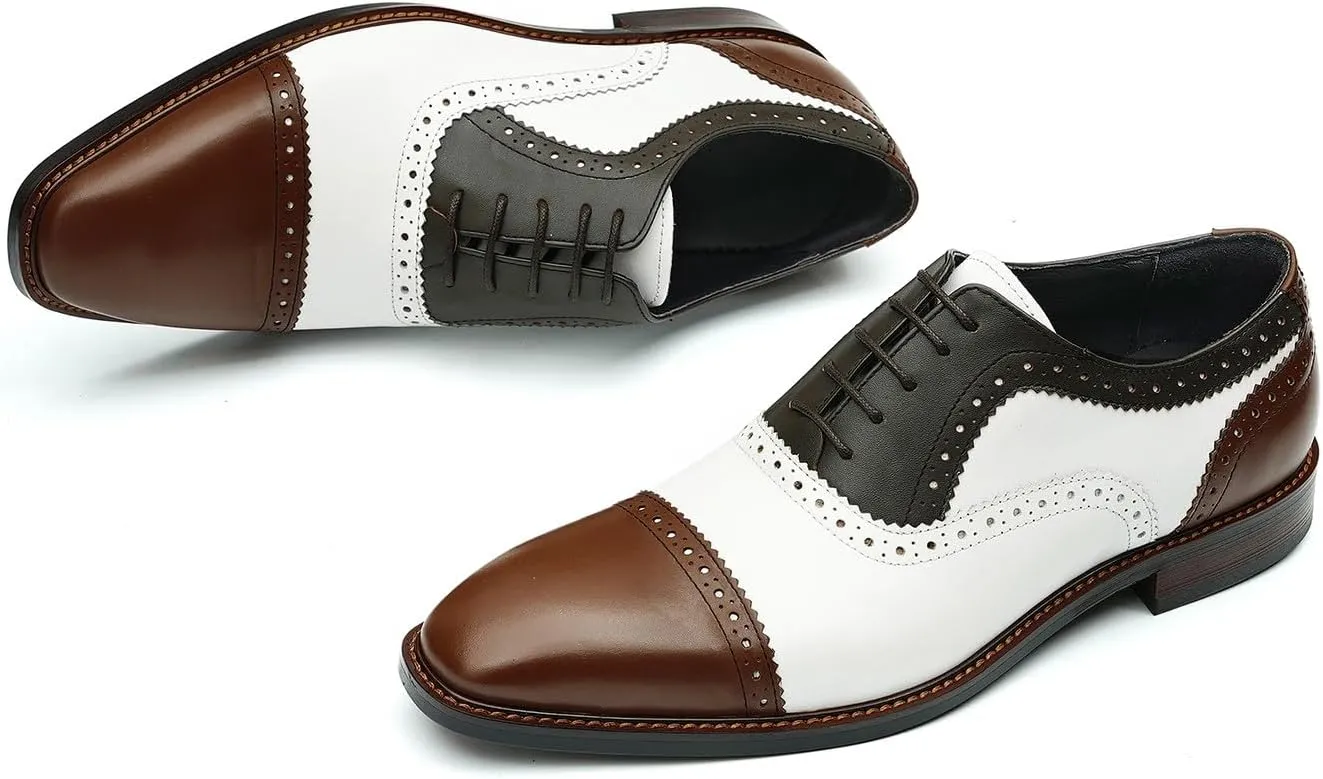 Santimon Men's Oxfords Formal Dress Leather Wingtip Brogues Derby Fashion Business Wedding Tuxedo Casual Walking Two Tone Oxford Prom Shoes for Men