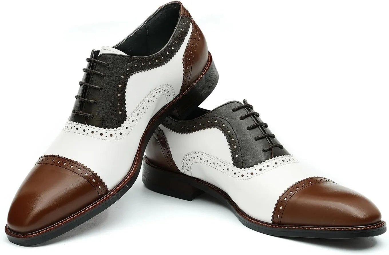 Santimon Men's Oxfords Formal Dress Leather Wingtip Brogues Derby Fashion Business Wedding Tuxedo Casual Walking Two Tone Oxford Prom Shoes for Men