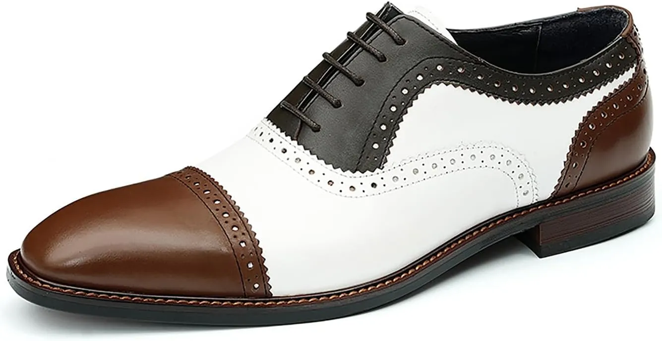 Santimon Men's Oxfords Formal Dress Leather Wingtip Brogues Derby Fashion Business Wedding Tuxedo Casual Walking Two Tone Oxford Prom Shoes for Men