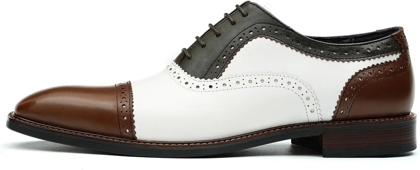 Santimon Men's Oxfords Formal Dress Leather Wingtip Brogues Derby Fashion Business Wedding Tuxedo Casual Walking Two Tone Oxford Prom Shoes for Men