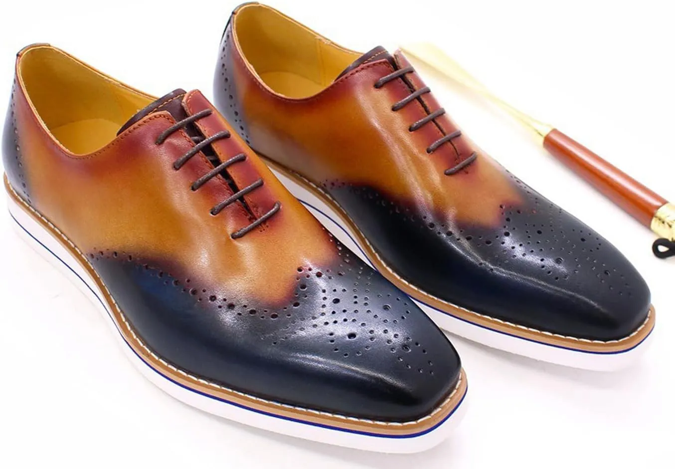 Santimon Mens Oxfords Formal Dress Suit Shoes Genunie Leather Plain Toe Brogues Modern Prom Derby Men's Prom Wedding Business Causal Fashion Comfortable Tuxedo Shoes for Men