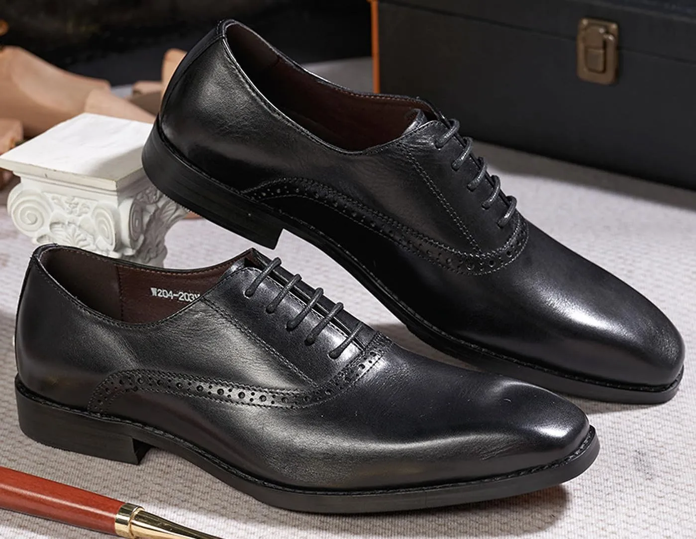 Santimon Mens Oxfords Formal Dress Suit Shoes Genunie Leather Plain Toe Modern Luxury Derby Men's Prom Wedding Business Causal Fashion Comfortable Tuxedo Shoes for Men