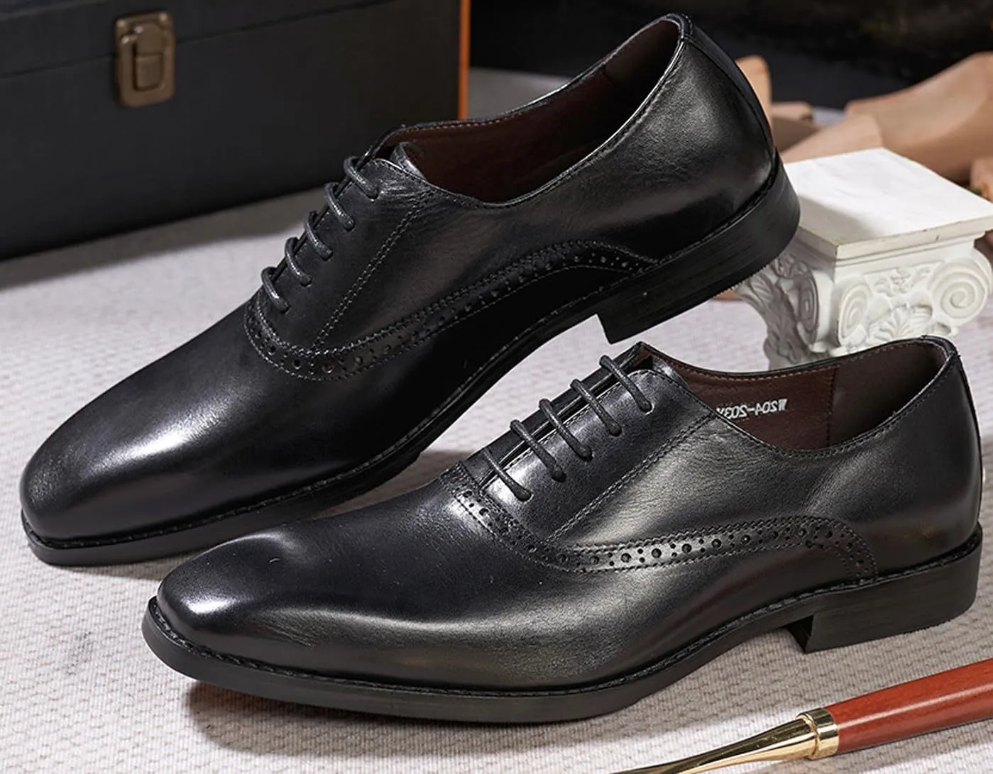 Santimon Mens Oxfords Formal Dress Suit Shoes Genunie Leather Plain Toe Modern Luxury Derby Men's Prom Wedding Business Causal Fashion Comfortable Tuxedo Shoes for Men
