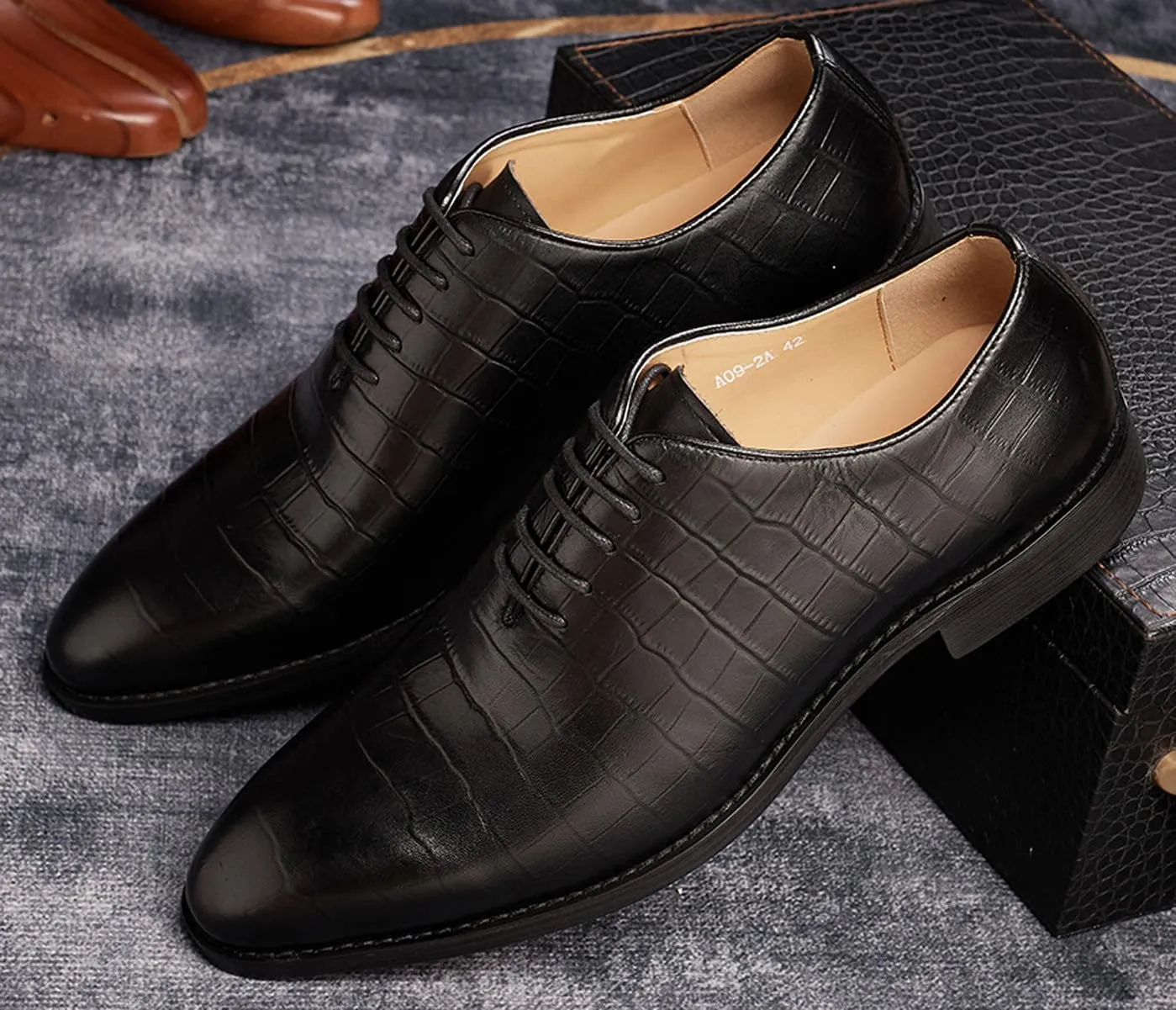 Santimon Mens Oxfords Formal Dress Suit Shoes Genunie Leather Whole Cut Oxfords Fashion Prom Wedding Business Causal Derby Comfortable Tuxedo Shoes for Men