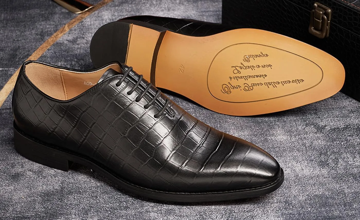 Santimon Mens Oxfords Formal Dress Suit Shoes Genunie Leather Whole Cut Oxfords Fashion Prom Wedding Business Causal Derby Comfortable Tuxedo Shoes for Men