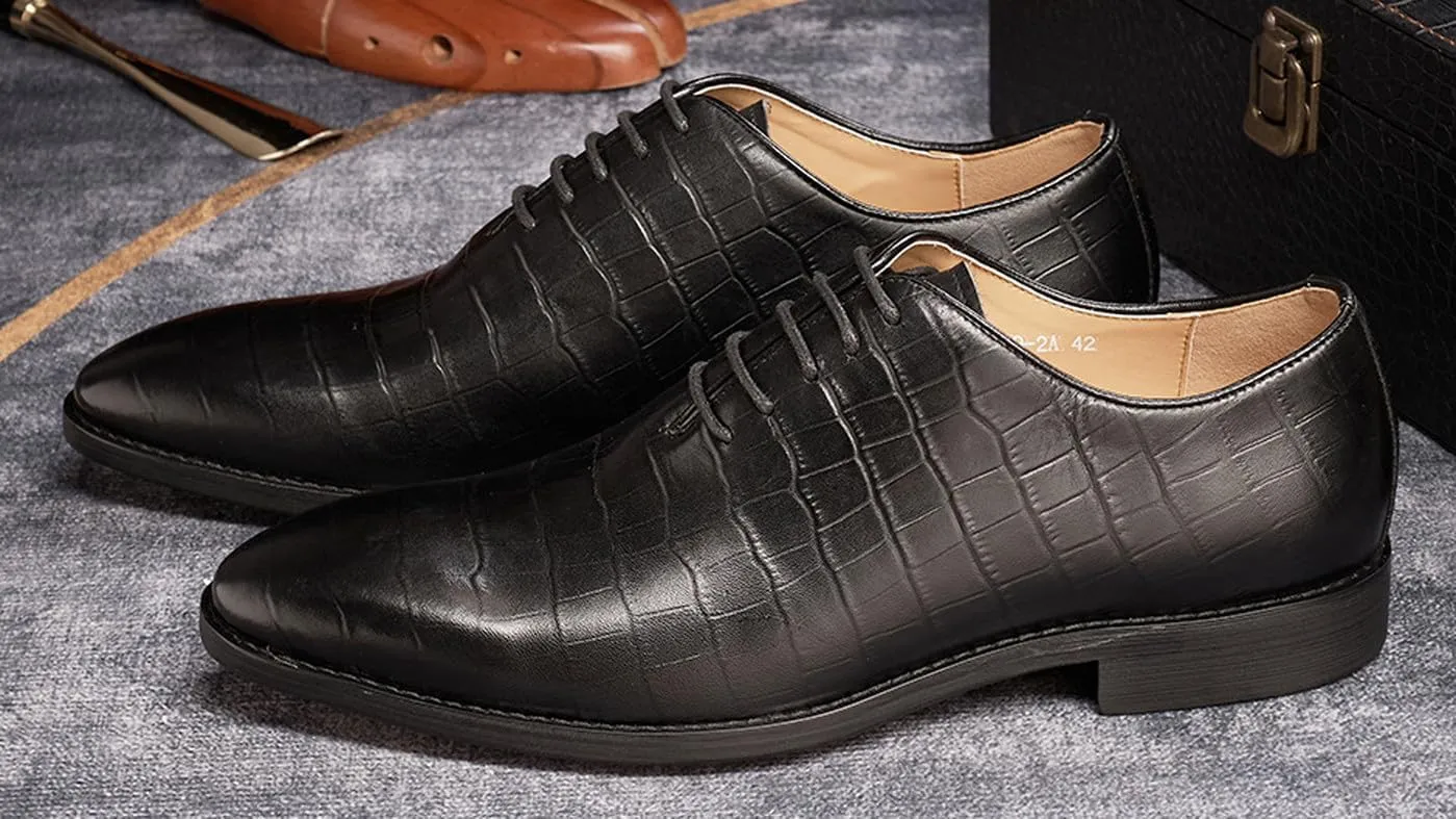 Santimon Mens Oxfords Formal Dress Suit Shoes Genunie Leather Whole Cut Oxfords Fashion Prom Wedding Business Causal Derby Comfortable Tuxedo Shoes for Men