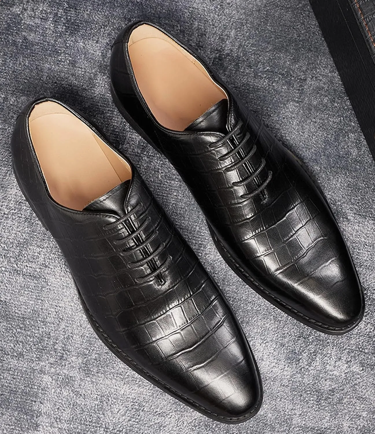 Santimon Mens Oxfords Formal Dress Suit Shoes Genunie Leather Whole Cut Oxfords Fashion Prom Wedding Business Causal Derby Comfortable Tuxedo Shoes for Men