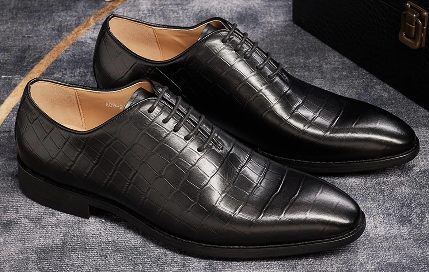 Santimon Mens Oxfords Formal Dress Suit Shoes Genunie Leather Whole Cut Oxfords Fashion Prom Wedding Business Causal Derby Comfortable Tuxedo Shoes for Men