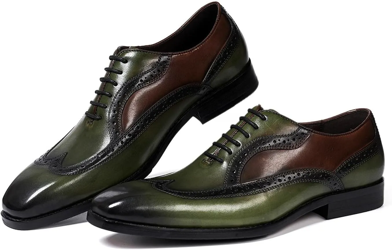 Santimon Mens Oxfords Formal Dress Suit Shoes Genunie Leather Wingtip Brogues Modern Derby Fashion Prom Wedding Business Casual Comfortable Tuxedo Shoes for Men