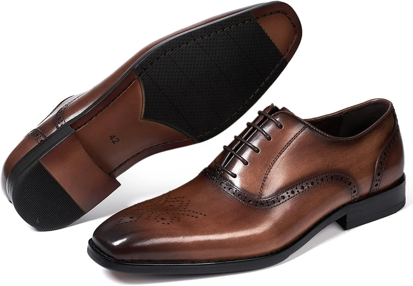 Santimon Men's Oxfords Formal Dress Suit Shoes Mens Genunie Leather Wingtip Brogues Modern Derby Fashion Prom Wedding Business Causal Comfortable Tuxedo Shoes for Men