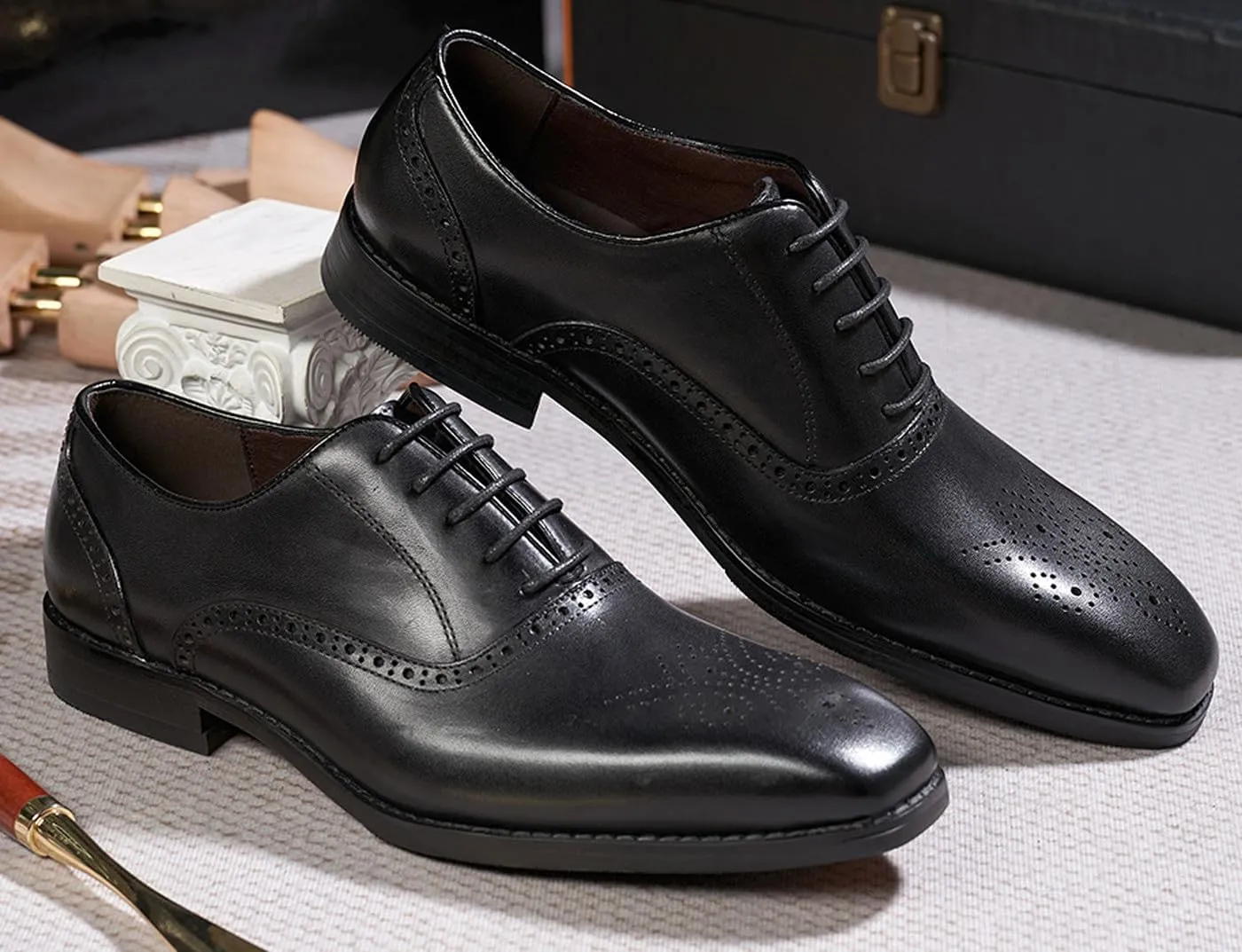 Santimon Men's Oxfords Formal Dress Suit Shoes Mens Genunie Leather Wingtip Brogues Modern Derby Fashion Prom Wedding Business Causal Comfortable Tuxedo Shoes for Men