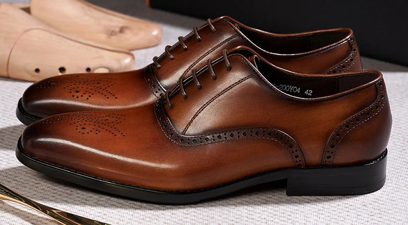 Santimon Men's Oxfords Formal Dress Suit Shoes Mens Genunie Leather Wingtip Brogues Modern Derby Fashion Prom Wedding Business Causal Comfortable Tuxedo Shoes for Men