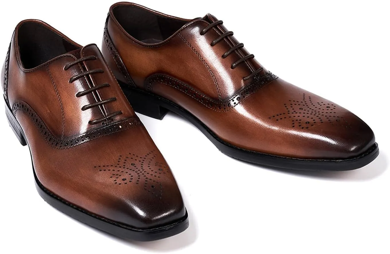 Santimon Men's Oxfords Formal Dress Suit Shoes Mens Genunie Leather Wingtip Brogues Modern Derby Fashion Prom Wedding Business Causal Comfortable Tuxedo Shoes for Men