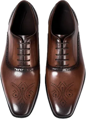 Santimon Men's Oxfords Formal Dress Suit Shoes Mens Genunie Leather Wingtip Brogues Modern Derby Fashion Prom Wedding Business Causal Comfortable Tuxedo Shoes for Men