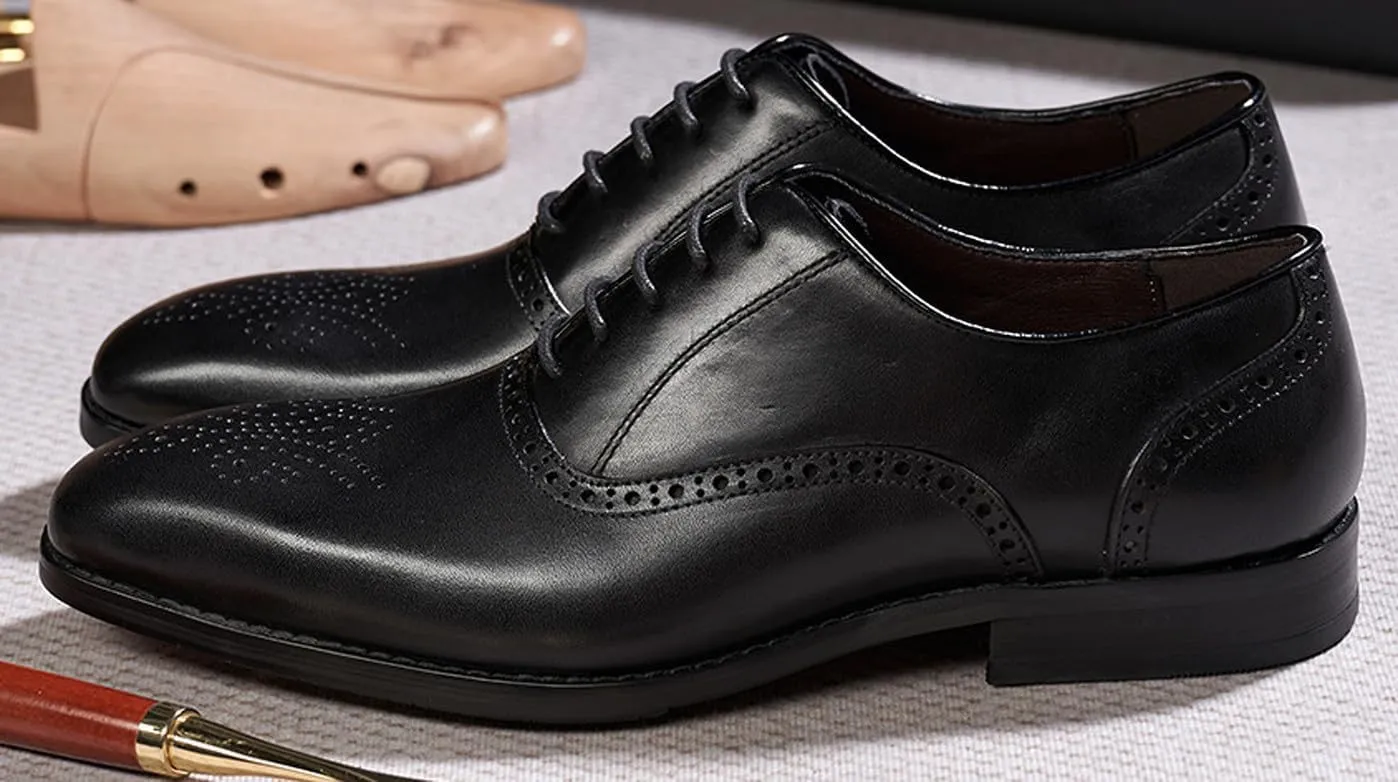 Santimon Men's Oxfords Formal Dress Suit Shoes Mens Genunie Leather Wingtip Brogues Modern Derby Fashion Prom Wedding Business Causal Comfortable Tuxedo Shoes for Men