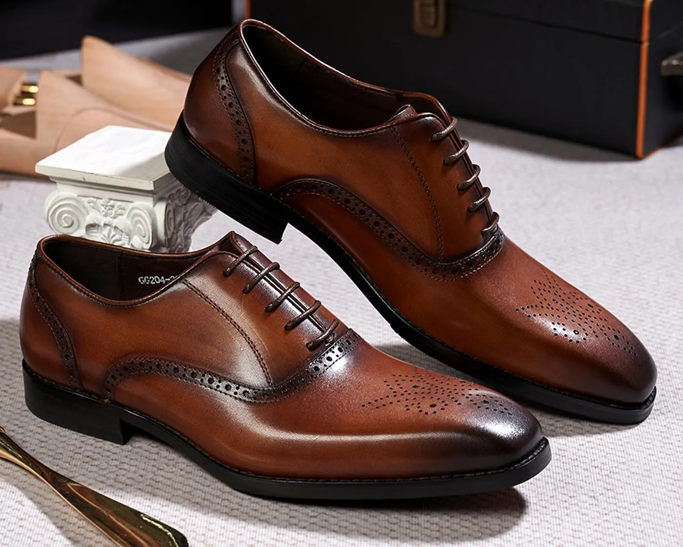 Santimon Men's Oxfords Formal Dress Suit Shoes Mens Genunie Leather Wingtip Brogues Modern Derby Fashion Prom Wedding Business Causal Comfortable Tuxedo Shoes for Men