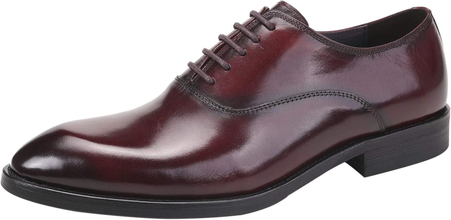 Santimon Oxford Shoes Men Derby Leather Lace-up Formal Business Dress Shoes Black Red Tan