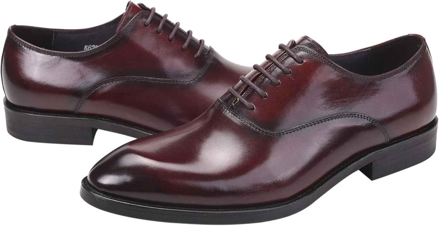 Santimon Oxford Shoes Men Derby Leather Lace-up Formal Business Dress Shoes Black Red Tan