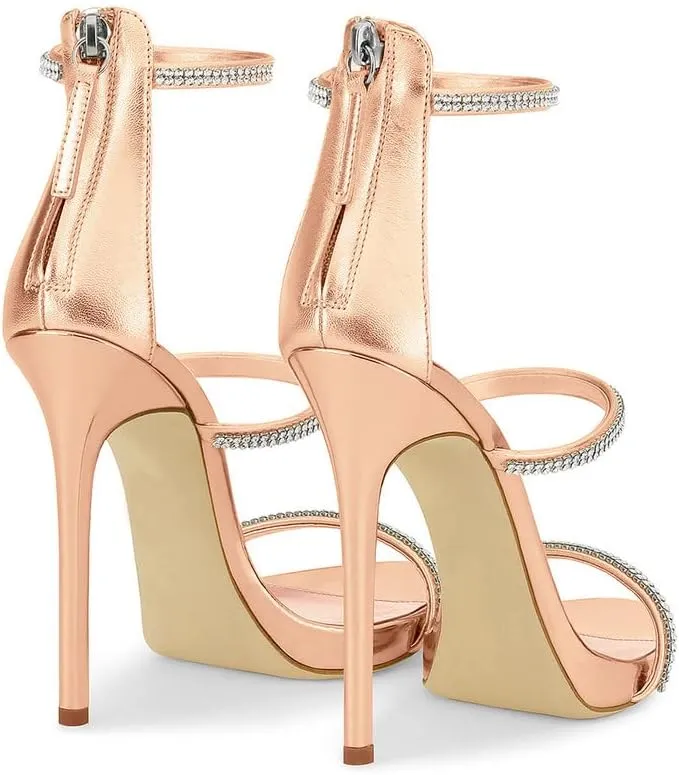 sexytag Women's Rhinestone Sparkly Heels Low Platform Open Toe Stiletto Ankle Strap High Heels Sandals